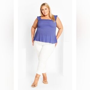 Avenue - Blue Ruffle Sleeveless Top